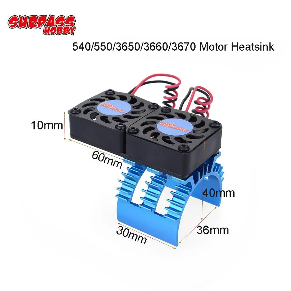 

SURPASS HOBBY Motor Heatsink for 540/550/3650/3660/3670/3674 Motor Heat sink with Two Cooling Fans for 1/10 HSP HPI RC Car Motor