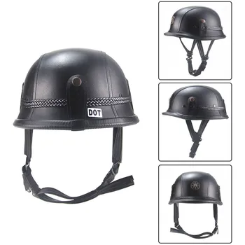 

1pcs Adult Open Face Half Helmet PU Leather Motorcycle Racing Helmet Motorbike Helmet Safety Helmet For Women/Men