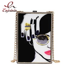 Новое поступление черные акриловые Женственная Дамская обувь ромба Для женщин сумки из натуральной кожи вечерние клатч вечерняя сумка на цепочке кошелек чехол для мусора мешок