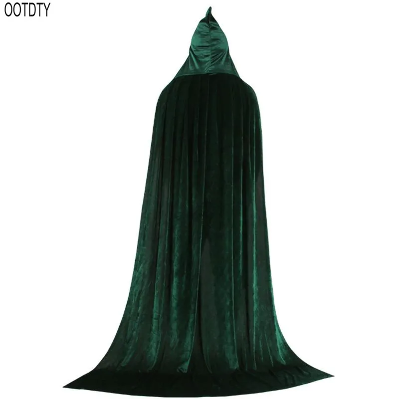 Hooded Cloak Long Velvet Cape for Christmas Halloween Dress up Costumes - Цвет: Зеленый