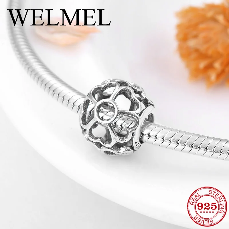 

100% Genuine 925 Sterling Silver Hollow out Flowers Round shape charms Beads Fit Original Pandora Charm Bracelet Jewelry making