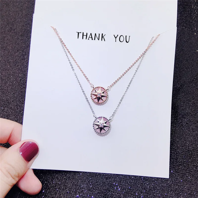 

Korean Lucky Eight-pointed Star Compass Pendant Necklace For Women Gold Silver Chain Fashion Sweater Statement Necklace Jewelry