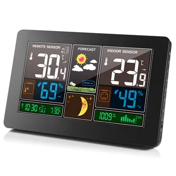 

Digital Alarm Clock Weather Station Wall Indoor Outdoor Temperature Humidity Watch Moon Phase Forecast USB Charger