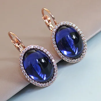 

MOONROCY Rose Gold Color Blue Opal Earrings CZ Crystal Earring Oval Party Jewelry Wholesale for Women Girls Gift Dropshipping