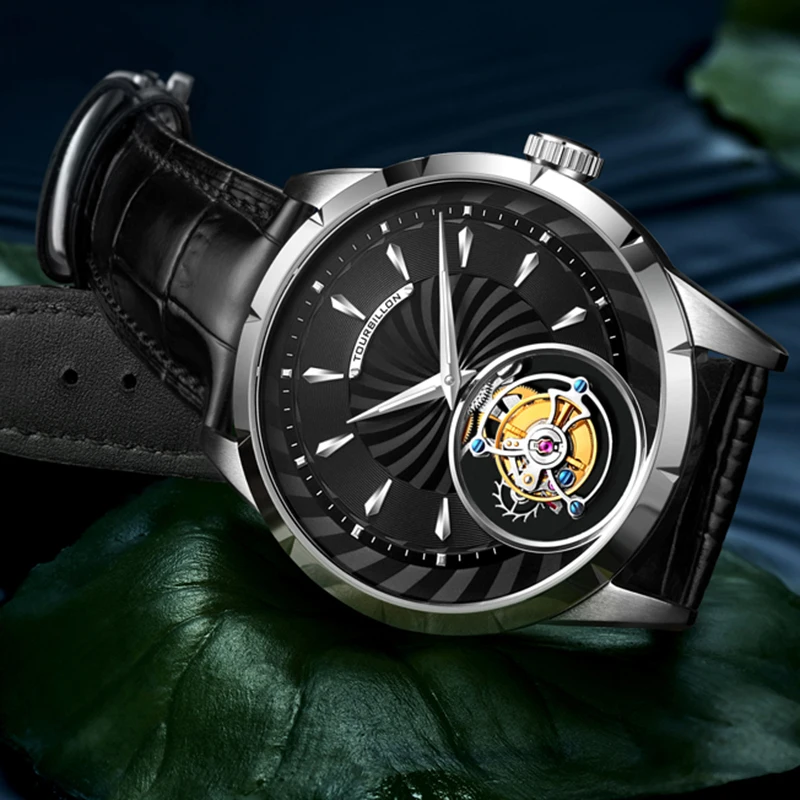 100% Tourbillon часы мужские GUANQIN Скелет Механические Сапфир Мужские Топ Бренд