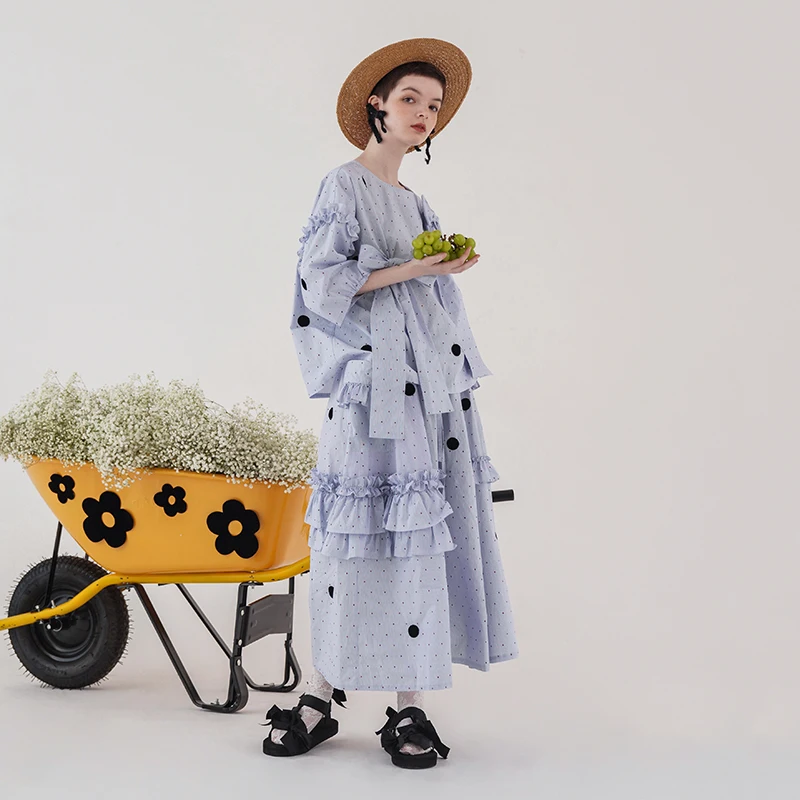 imakokoni blue polka dot top original design