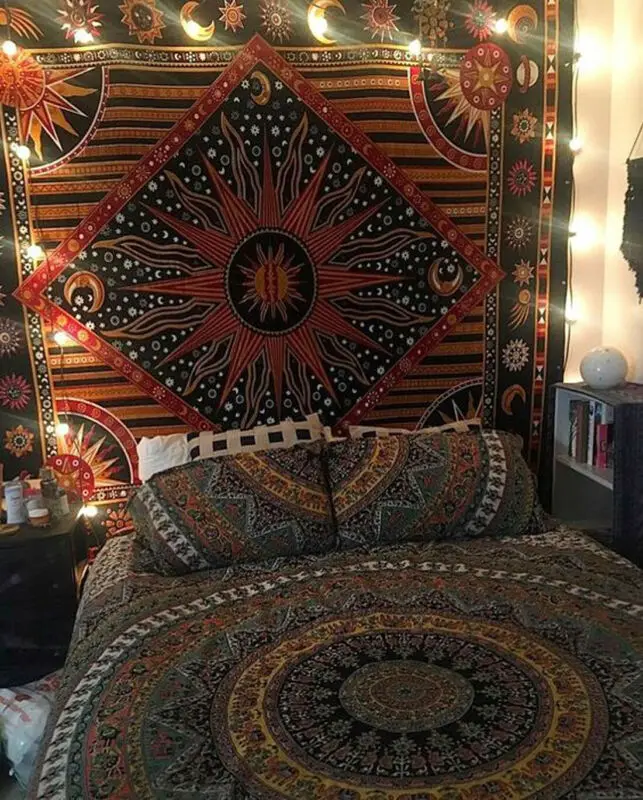 Sun Moon Stars Planet Tapestry Bohemian Indian Hippie Dorm Decor Wall Hanging