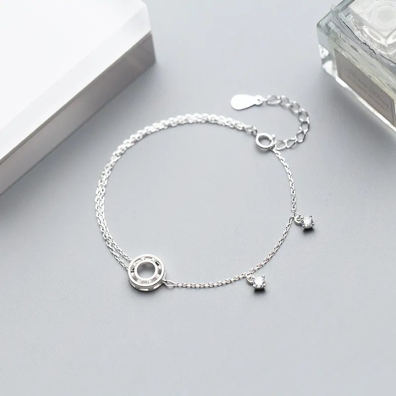 Real 925 Sterling Silver Personality Double Layer Round Bearing Bracelet Trendy Fine Jewelry For Women Party Accessories