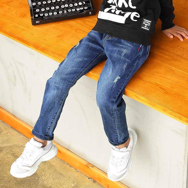 Джинсы в стиле пэчворк для мальчиков детские джинсы с эластичной резинкой на талии для подростков Модные джинсы на осень и зиму для мальчиков 6, 8, 10, 12, 14 лет, одежда