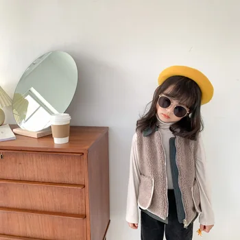

2020 children's winter vest boys and girls lapel zipper lamb velvet vest