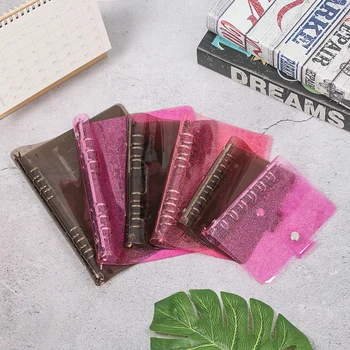 

A5/A6/A7 Black Pink Notebook Diary Cover PVC Rainbow Loose Leaf Binder Notepad Planner Clip Office Supplies