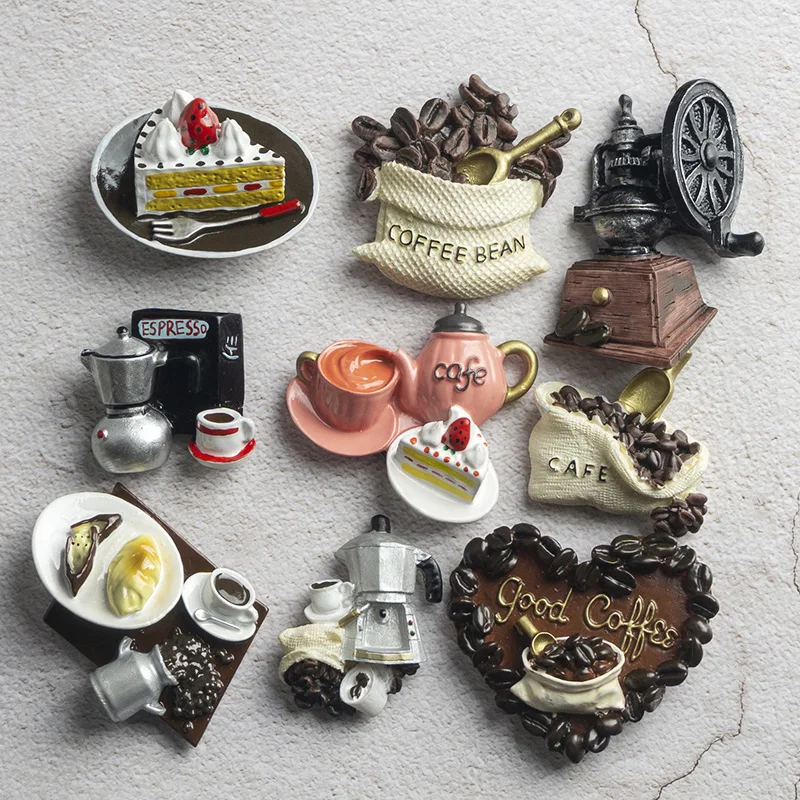 3D Food Macarone Coffee Refrigerator Paste Magnetic Coffee Cake Kettle Fridge Magnet Collection