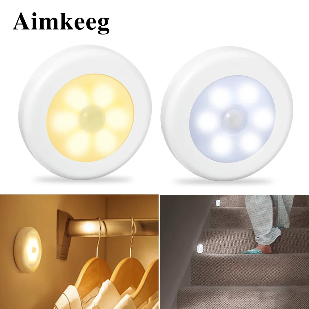  Aimkeeg 1Pc 6 LEDs PIR Motion Sensor Night Light Wireless Detector Light Wall Lamp Light Auto On/Of - 1000008037033