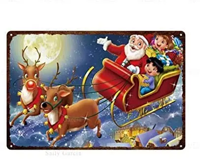 MorLugan Metal Sign Christmas Tin Santa Claus Elk Snowman and Tree Retro Poster Club Roomn 20X30 | Дом и сад