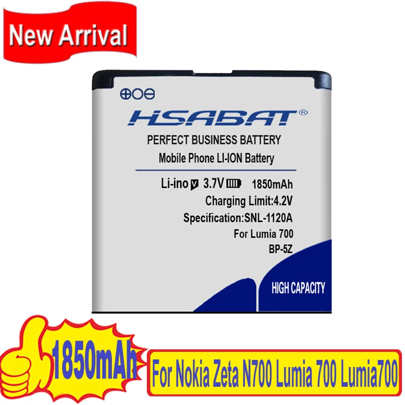 100% Original HSABAT 1850mAh Battery For BP-5Z Nokia Zeta N700 Lumia 700 Lumia700 | Мобильные телефоны и аксессуары