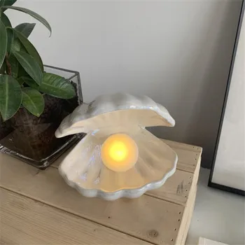 

Ceramics Shell Night Light Pearl LED Lamp Fairy Decorative Ins Gift Home Bedroom Decoration Lampara Photo Props Creative Lights
