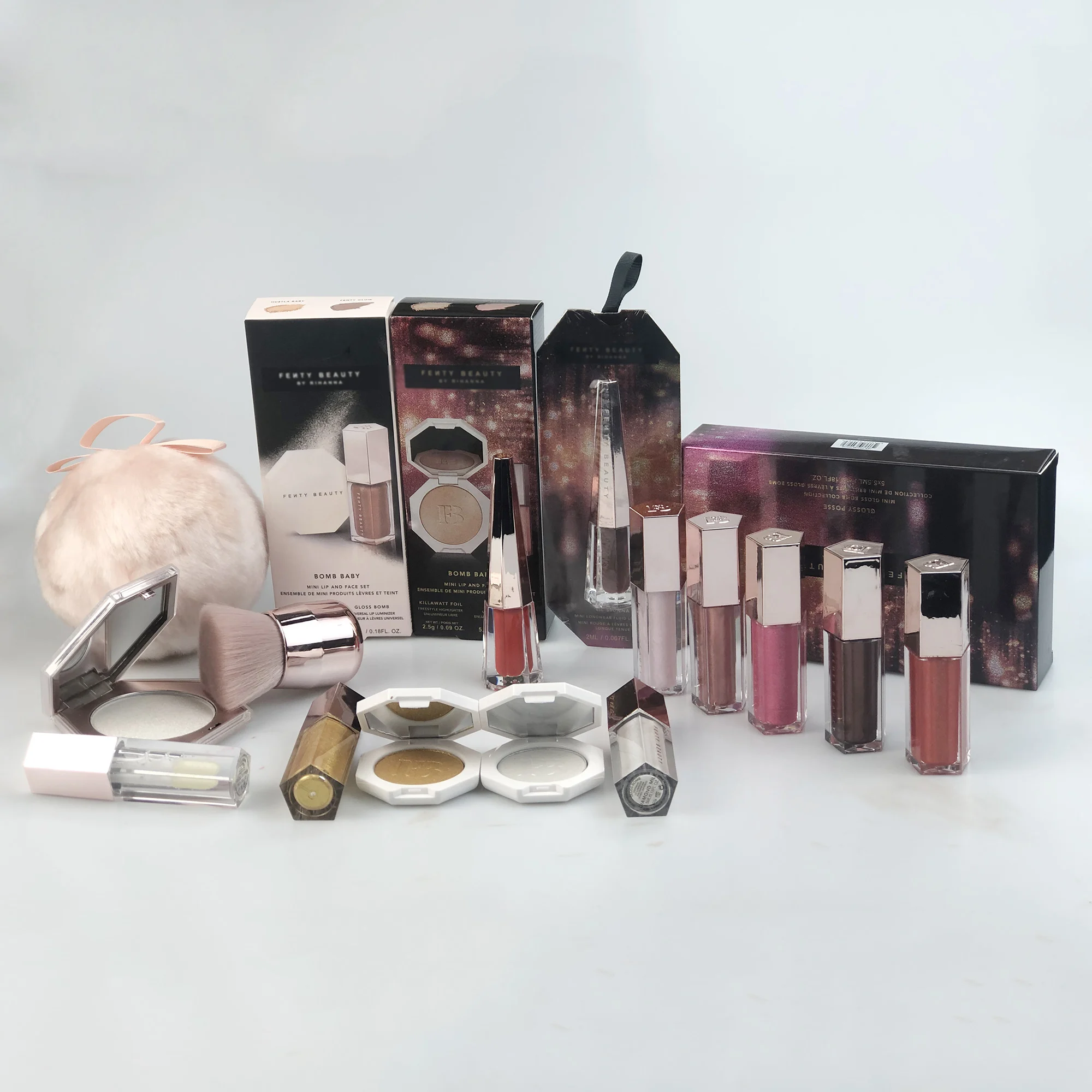 

Professional Makeup Set Wholesale Mixed Makeup Lots lipgloss kit hilighter palette powder puffs and Make up Brush Christmas gift