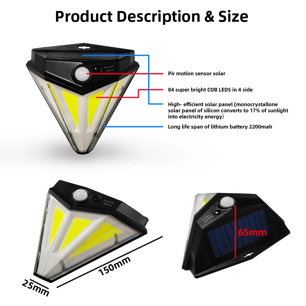 2 шт. солнечный светильник COB Открытый датчик движения лампа водонепроницаемый белый светильник ing для сада гаража патио путь крыльца задний двор