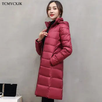 

Down Coat Women Parka Jacket Mid-length 2020 Winter Korean Slim Slimming Plus Size Hooded White Duck Down Lightweight Warm Coats