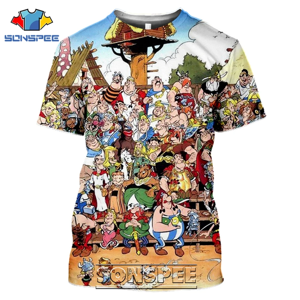 SONSPEE 3D Print Asterix And Obelix T-shirts Men Women Casual Hip Hop Short Sleeve Streetwear Vintage Cartoon Tees Tops Shirt (10)