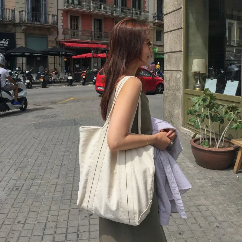 Новая Холщовая Сумка Ins, Корейская Студенческая простая сумка на плечо, Корейская Сумка-тоут - Цвет: Creamy-white