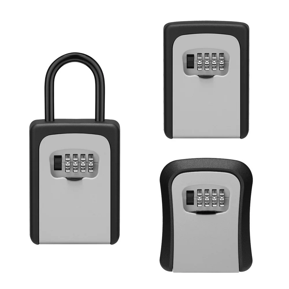 Key Lock Box Wall Mounted Aluminum Alloy Key Safe Box Weatherproof 4 Digit Combination Key Storage Lock Box Indoor Outdoor