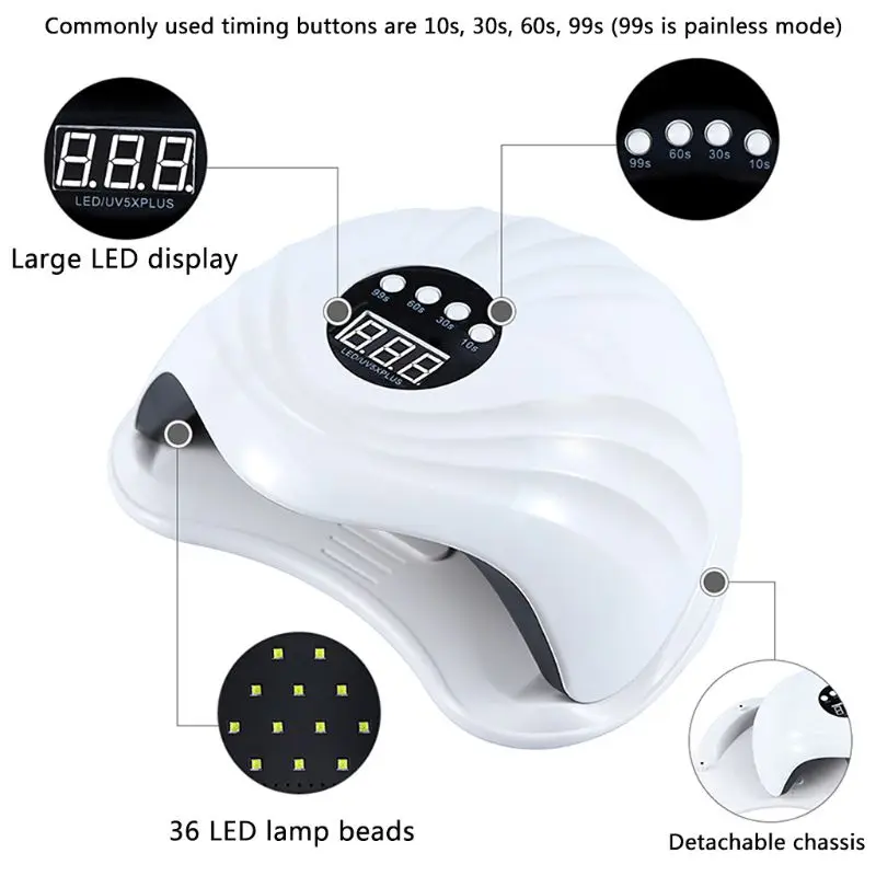 Sun5x Plus Uv Nail Phototherapy Machine Lamp Light 108w 36 LEDs Painless Therapy Gel Polish Dryer with Timer Manicure Tool M7DB