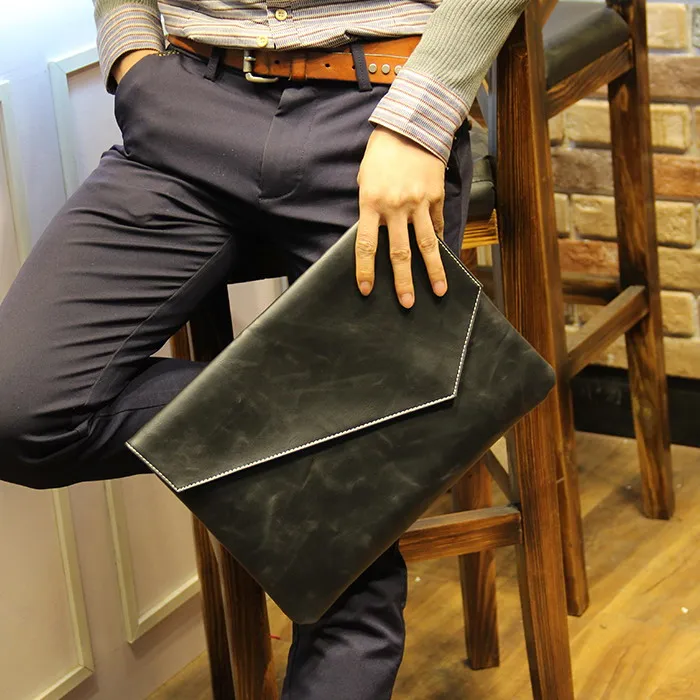 New Vintage Unisex Leather Handbags Envelope Clutch Bag Male Business A4  Portfolio Bag Men Leather Purse Briefcase