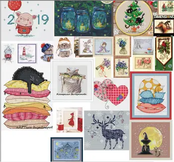 

Urban tram Seaside lighthouse cross stitch package cartoon 14 cloth cotton thread embroidery DIY handmade needlework