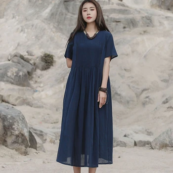 

NINI WONDERLAND 2020 Summer Midi Dress For Women Solid Cotton Elegant Dresses Female White Dress Short Sleeved Loose Clothes