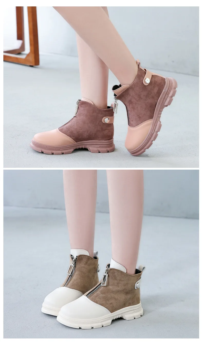 COZULMA/осенние дышащие детские ботильоны с круглым носком в стиле пэчворк обувь для девочек Нескользящие модные детские ботинки размеры 27-37