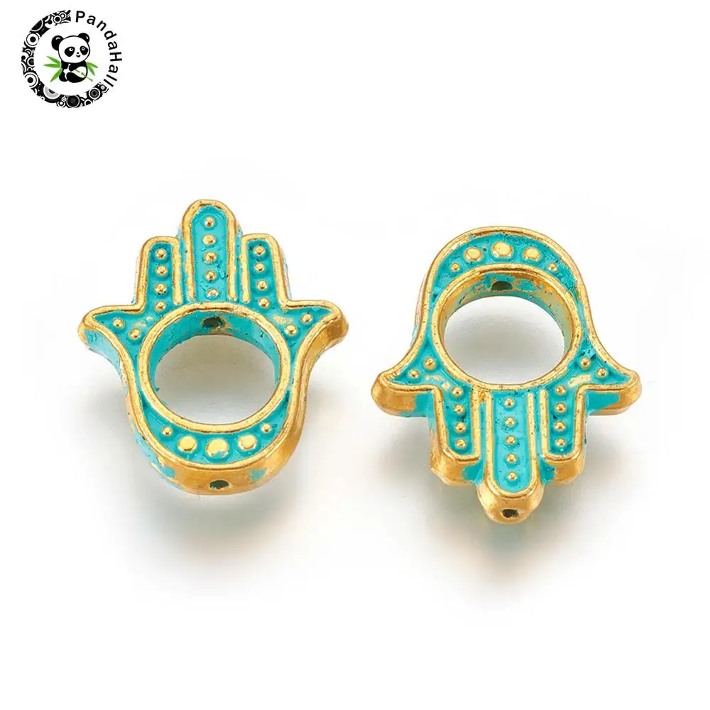 

10pcs Unfading Alloy Bead Frame For DIY Jewelry Findings, Hamsa Hand/Hand of Fatima/Hand of Miriam, 14x13x2mm, Hole: 1mm