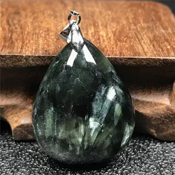 

Top Natural Green Seraphinite Necklace Pendant Jewelry For Woman 32x26x11mm Beads Silver Crystal Water Drop Stone Jewelry AAAAA