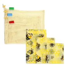 Многоразовая пищевая обертка пчелиный воск покрытие пластиковая обертка наборы пчелиный воск обертка ткань Органический хлопок сетка сумка для хранения экологичная