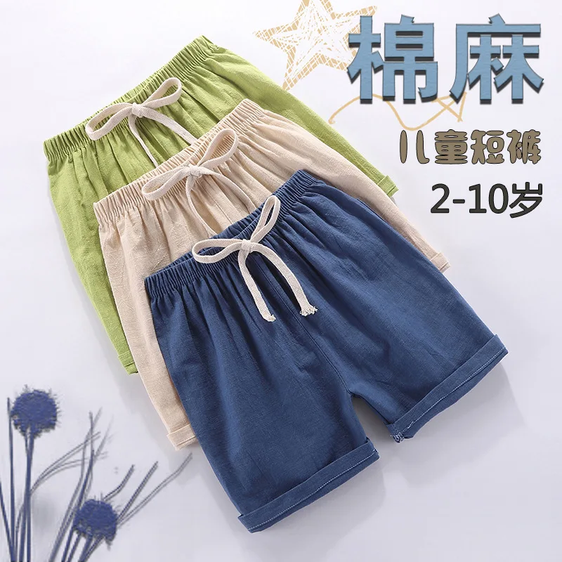 

2019 Summer New Products Children Cotton Linen Shorts Hot Pants Korean-style Casual Plain Color Fashion-Style Sports Shorts Fash