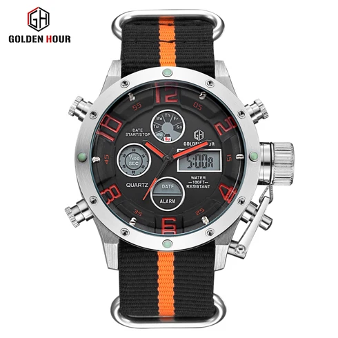 GOLDENHOUR Sportuhren für Herren, analog, digital, Armee, Militär, LED-Anzeige, Herrenuhren, Quarzuhr_voghion.com