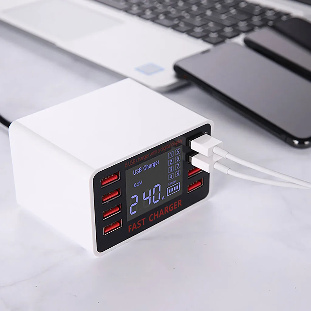 QC 3 0 Быстрая зарядка 8 портов Usb type C порт ЖК дисплей Carregador мульти телефон для Iphone