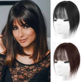 

SHANGKE Women's 100% Human Hair 3D Bangs Hair Extension Clip In Fringe Hair Full Coverage Bangs Natural Black Brown Hair