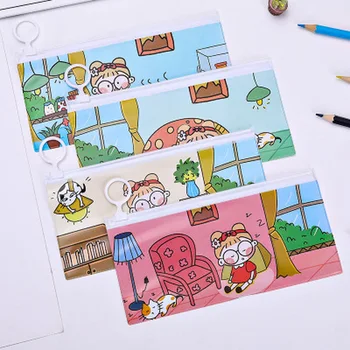 

Ring Zipper Pencil Bag Cute Cartoon Korean Bag Novelty Student Pencil Case Stationery Kawaii Bag Kawaii School Supplies