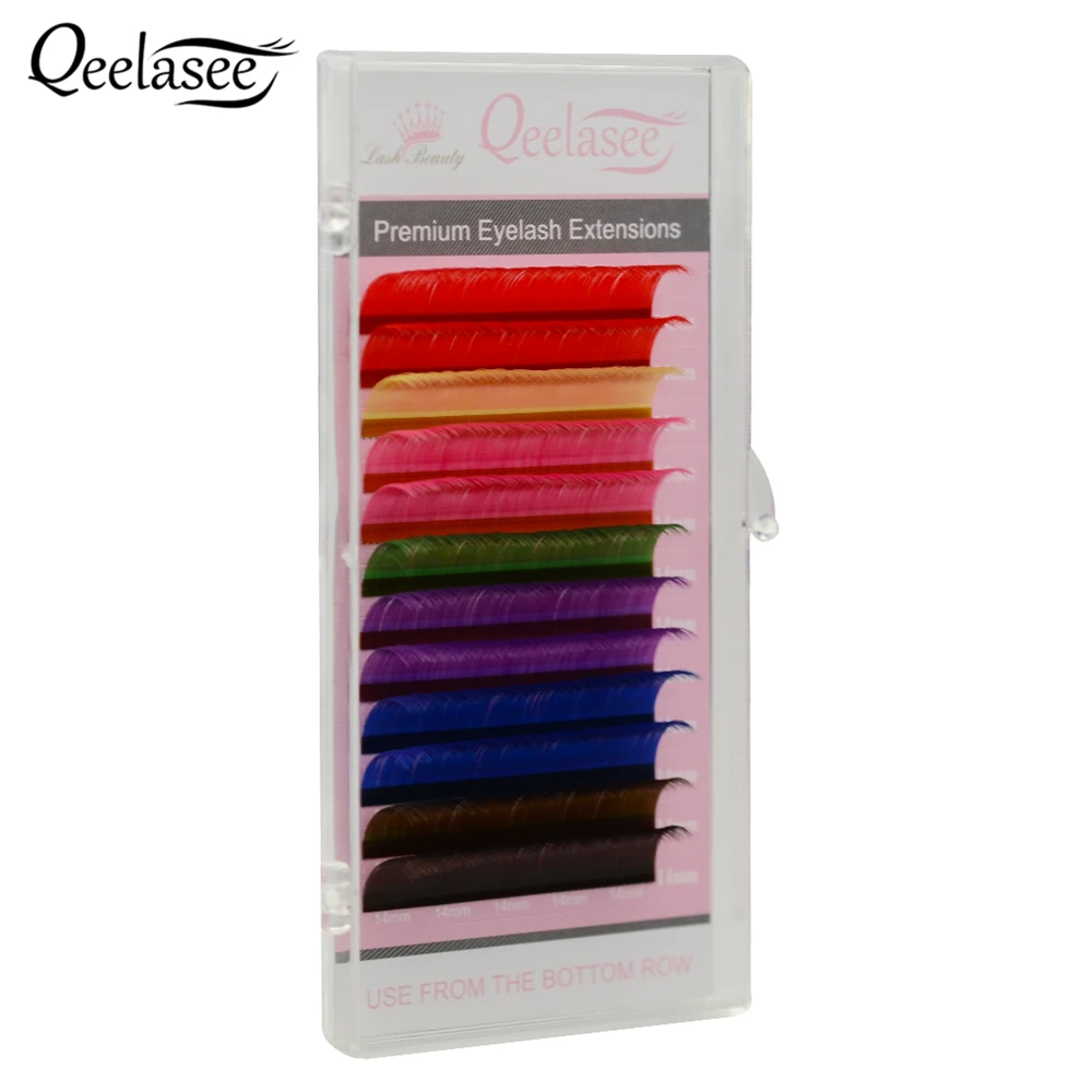 Qeelasee 4 /10/20 trays/lot 8 Colors Rainbow Colored Color Purple Blue Brown Green Red  Pink Yellow lash Extensions Individual 3