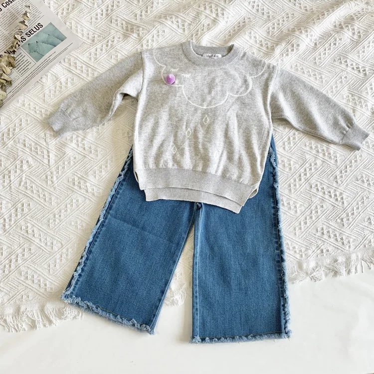 Virgilkids2019, стиль, корейский стиль, ковбойские свободные штаны для девочек, джинсы с бахромой по бокам для девочек