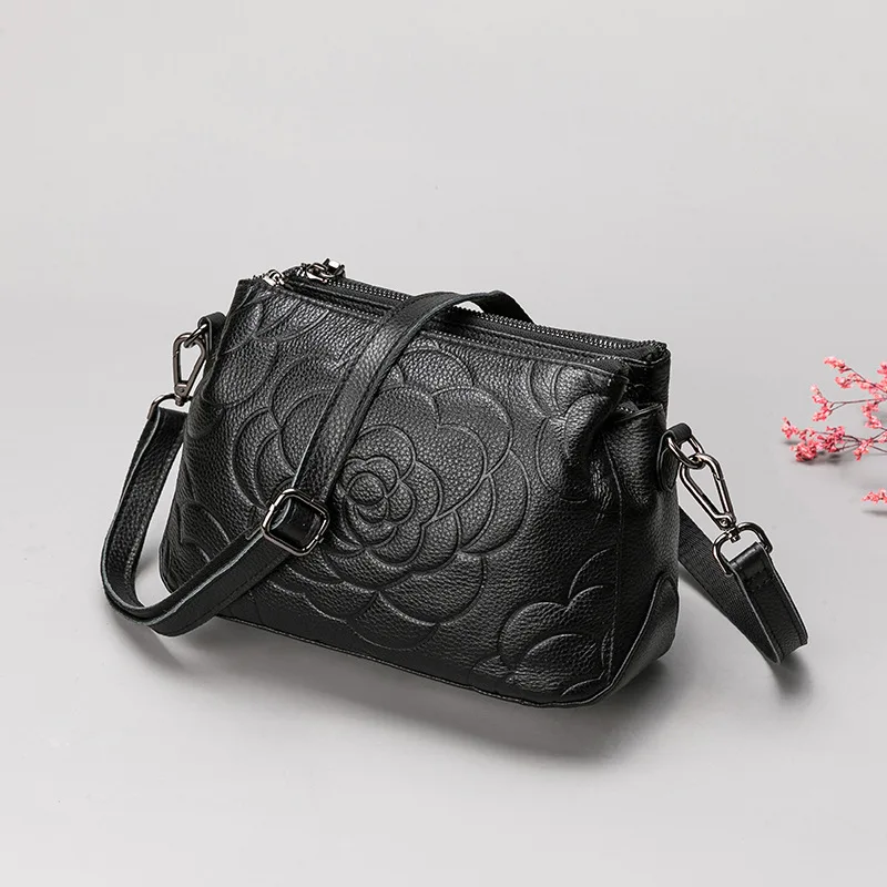 

Head Layer Cowhide Genuine Embossing Small 2020 Lady Joker Soft Leather Slung Female Bag Middle Age Mom 0416