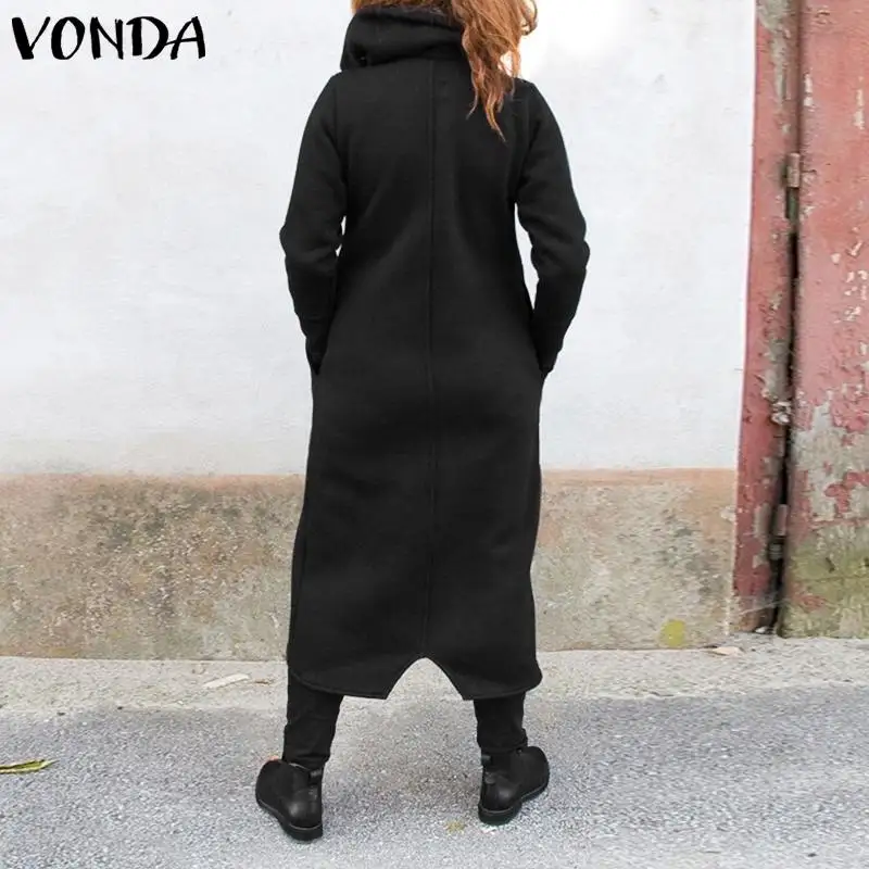 VONDA осеннее платье с капюшоном зимнее пальто женские куртки ассиметричного кроя толстовка на молнии повседневное свободное необычное длинное пальто размера плюс
