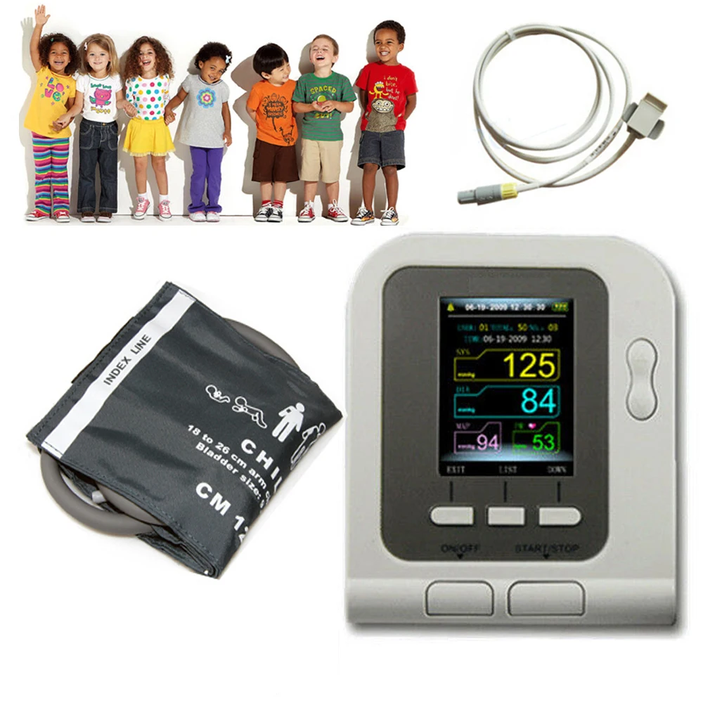 08A Child Kids Blood Pressure Monitor Pediatric Electronic Sphygmomanometer NIBP Pulse Heart Rate Beat Meter BP Cuff SPO2 Probe