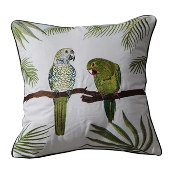 

100% Cotton Parrot Embroidered Cushion Cover Sofa Pillow Cover for Car Chair Cushion Case 45cmx45cm Without Stuffing Homedecor