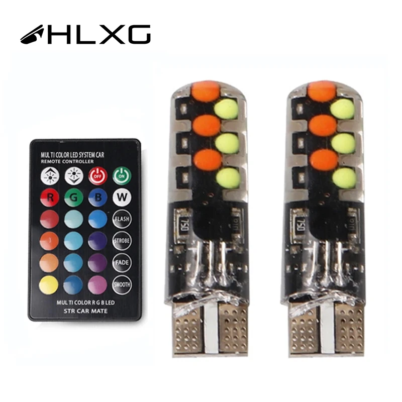 Hlxg 2 шт. светодиодный W5W T10 RGB удара Габаритные Светильник Универсальный
