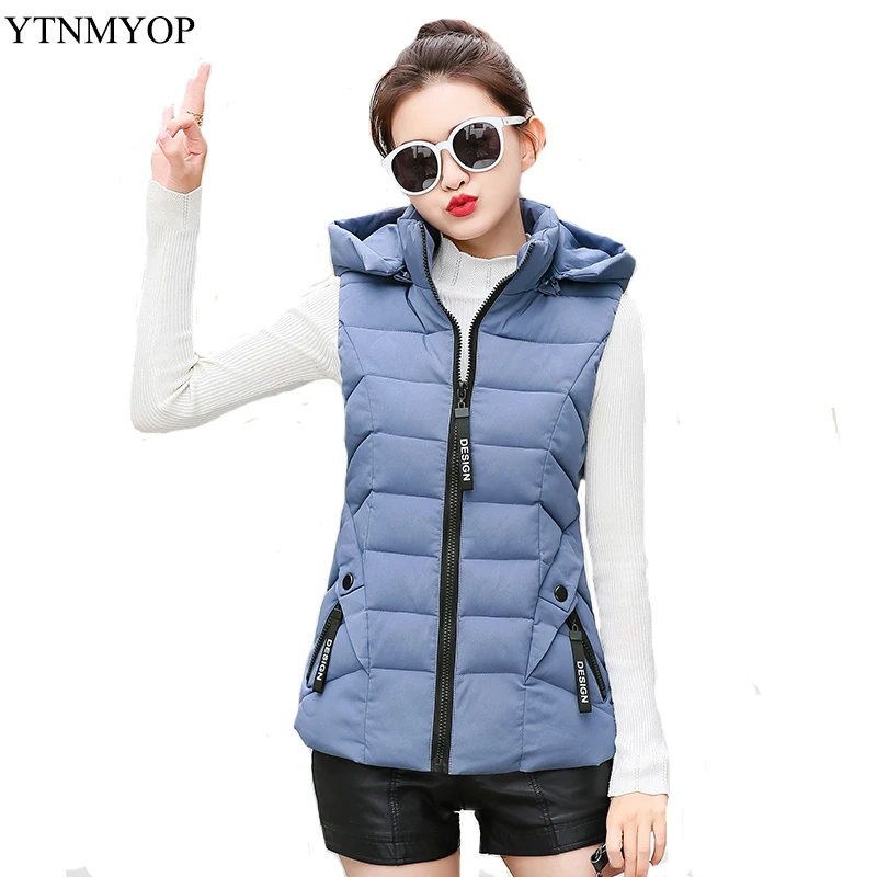 

YTNMYOP 2019 New Arrival Hooded Vests For Women Thick Warm Waistcoat Snow Wear Oversize 3XL 4XL Sleeveless Jacket Coat Winter