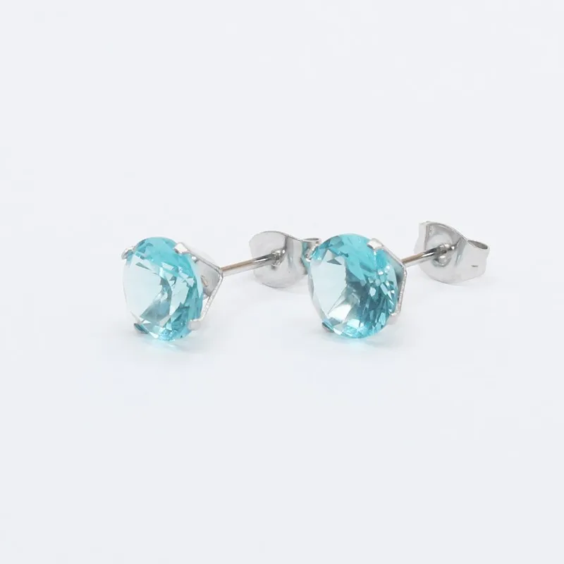 Lake Blue Glass Stud Earrings From 3mm to 8mm 316L Stainless Steel Real-Golden Plated No Easy Fade Allergy Free | Украшения и