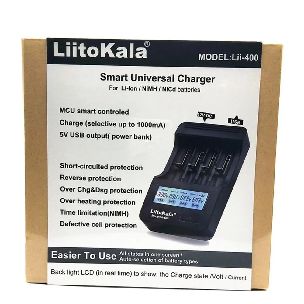 Liitokala Lii-400 18650 зарядное устройство с ЖК-дисплеем 26650 21700 14500 10440 4 слота NiMH Li-Ion умное Универсальное зарядное устройство