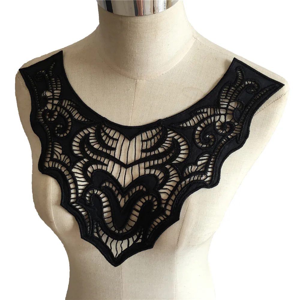 High quality Black Velvet Hollow Lace Fabric Embroidery Venice Collar Neckline Applique Sewing Dresses Accessory 1 pcs sale | Дом и сад